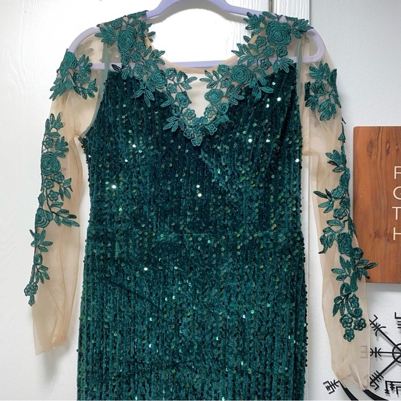 Giffniseti Sequin Mermaid Hem Sequin Prom Dress Evening Gown Green Medium - Picture 4 of 11
